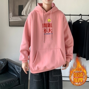 LR6022P65 落肩宽版连帽卫衣打底100%棉加绒加厚高货卫衣 粉色图片