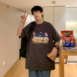 T3764P25新2022男宽松圆领T恤港风落肩纯棉T短袖字母卡通印花T恤，男装T恤，星座510A-6