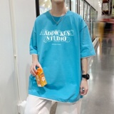 T3484P25T恤港风落肩纯棉男T短袖潮圆领T恤春夏新款英文印花，男装T恤，星座510A-6