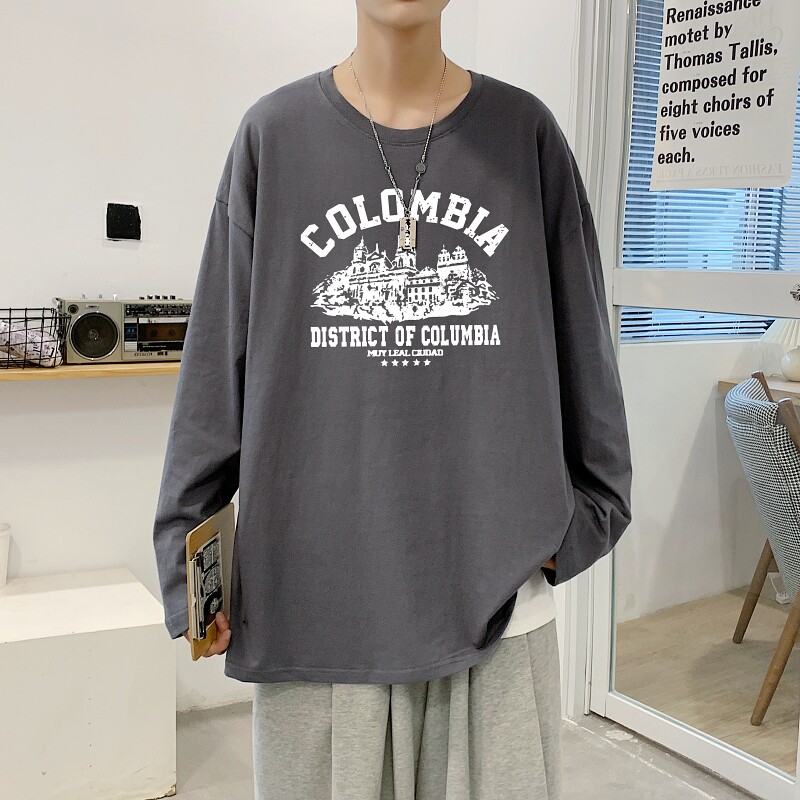 TC4005P30春秋季新款男士纯棉长袖t恤宽松夏季上衣服情侣打底衫图片