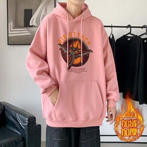 LR6027P65 落肩宽版连帽卫衣打底100%棉加绒加厚高货卫衣 黑图片
