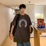T3762P25落肩纯棉T短袖字母卡通印花T恤新2022男宽松圆领T恤港风，男装T恤，星座510A-6
