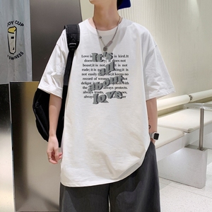 T3486P25英文男宽松T恤港风落肩纯棉男T短袖潮趣印花T恤春夏图片