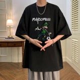 T6242P25夏2023落肩款宽松棉T男士T恤港风印花纯棉短T白色，男装T恤，星座510A-6