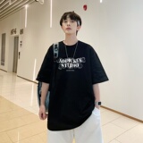 T3484P25春夏新款2022男宽松T恤港风落肩纯棉男T短袖潮趣印花T恤，男装T恤，星座510A-6