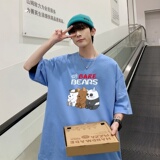 T3479P25落肩纯棉T短袖字母卡通印花T恤新2022男宽松圆领T恤港风，男装T恤，星座510A-6
