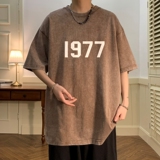 TF6546P38夏季高街水洗T恤宽松落肩膀短袖蜡染做旧印花T恤，男装T恤，星座510A-6
