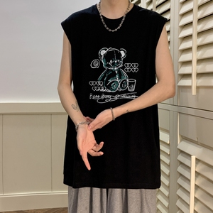 TW6414P25 夏2023宽松无袖棉T男士T恤港风印花纯棉背心图片