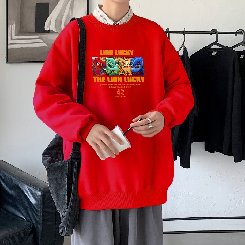 Y3258港风模特秋新款港风套头印花卫衣ins外套学生男卫衣圆领图片