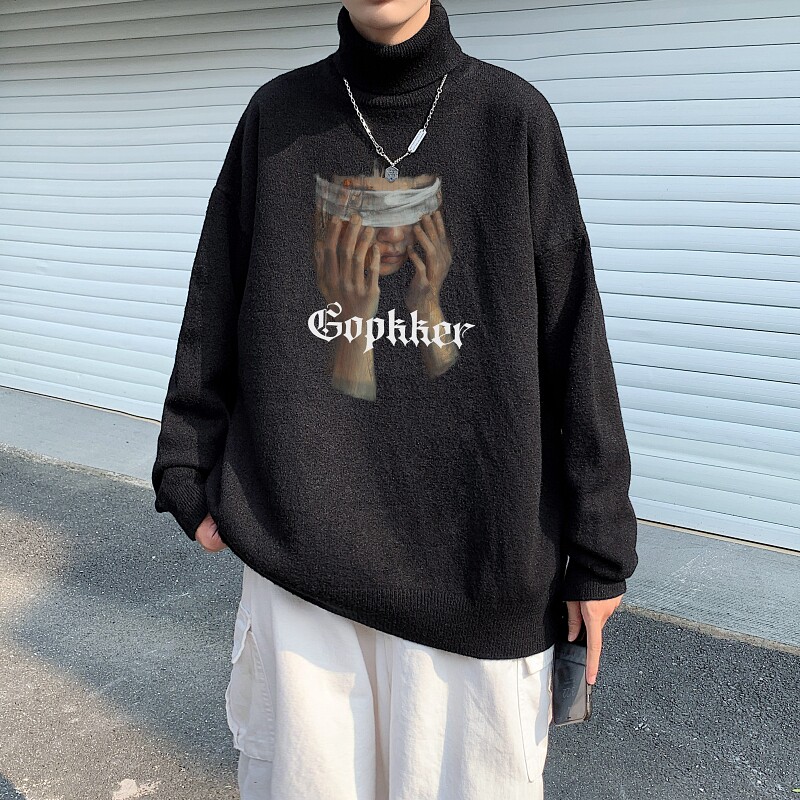 MG5545P65秋冬款潮牌男士加绒高领毛衣秋季潮流情侣装无帽黑色,男装针织衫/毛衣,星座510A-6