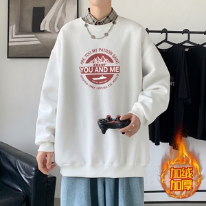 YN6024P55新款卫衣男士圆领ins潮牌春秋加绒宽松秋冬打底衫无帽图片