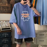 T3462P25纯棉男T短袖印花T恤小熊印花圆领男宽松T恤港风落肩，男装T恤，星座510A-6