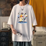 T3352P25春夏新款2022男宽松T恤短袖仓库正常配送港风落肩纯棉男T，男装T恤，星座510A-6