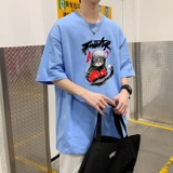 T3478P25新落肩纯棉T短袖字母卡通印花T恤2022男宽松圆领T恤港风，男装T恤，星座510A-6