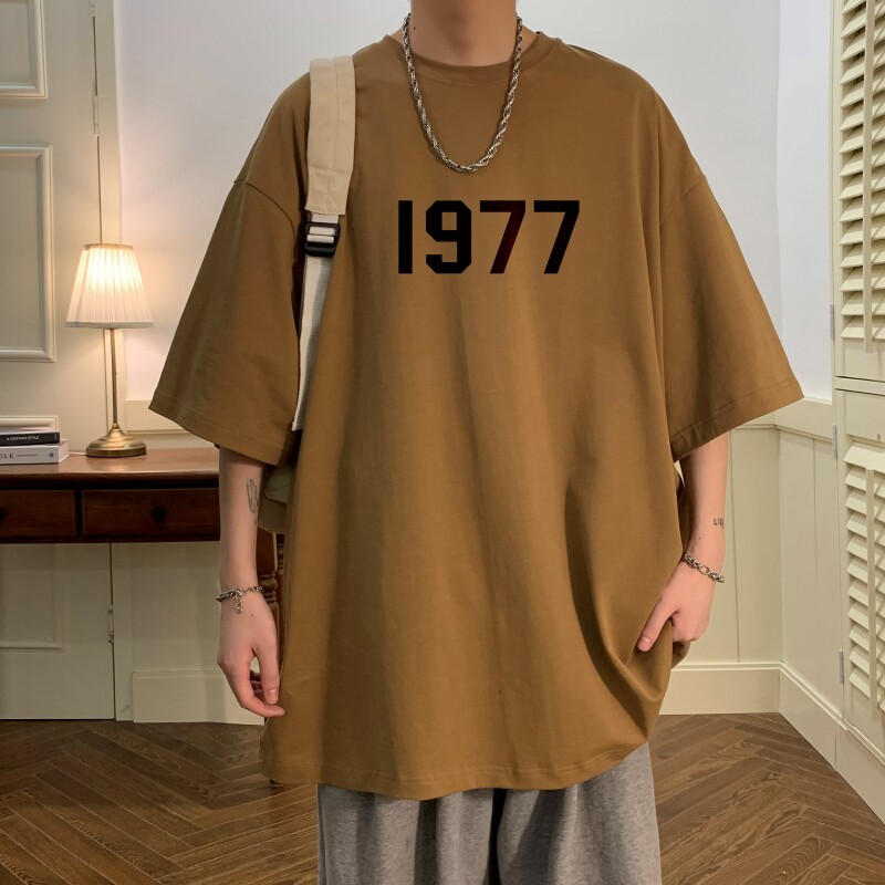 T6238P25夏2023落肩款宽松棉T男士T恤港风印花纯棉短T,男装T恤,星座510A-6