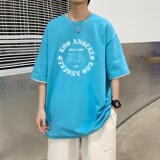 T3907P28港风落肩纯棉T短袖字母卡通印花T恤新2022男宽松圆领T恤，男装T恤，星座510A-6
