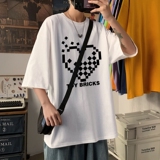 T3347P25春夏新款2022男士宽松T恤港风落肩纯棉男T短袖T恤加大男T，男装T恤，星座510A-6