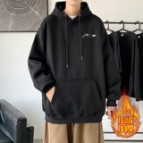 LR6026P65落肩宽版连帽卫衣打底100%棉加绒加厚高货卫衣黑色，男装卫衣，星座510A-6