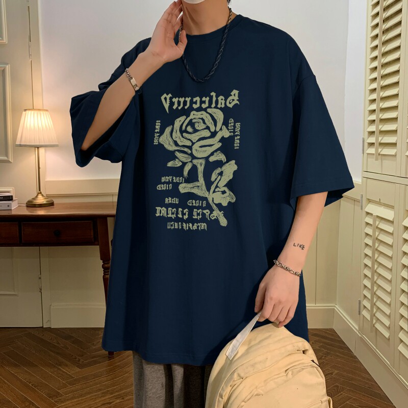 T6291P25夏2023落肩款宽松棉T男士T恤港风印花纯棉短T,男装T恤,星座510A-6