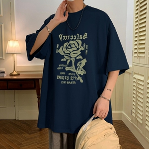 T6291P25 夏2023落肩款宽松棉T男士T恤港风印花纯棉短T图片
