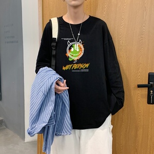 C2622P30长袖t恤男士纯棉潮牌宽松春秋季港风ins潮流内搭打底衫图片