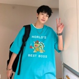 T3765P25港风落肩纯棉T短袖字母卡通印花T恤新2022男宽松圆领T恤，男装T恤，星座510A-6