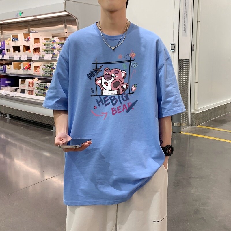 T3482P25卡通印花宽松T恤港风落肩纯棉男T短袖印花T恤春夏新款,男装T恤,星座510A-6