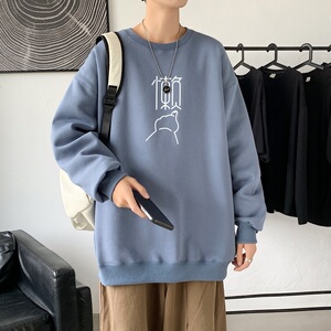 Y2406P38图案爆上衣圆领卫衣2022品质好新款港风春季圆领卫衣,男装黑色大衣搭配鞋子图片