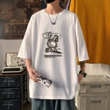T3426P25宽松T恤港风落肩纯棉男T短袖潮趣印花T恤春夏新款2022男，男装T恤，星座510A-6