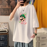 T3423P25春夏新款2022男宽松T恤港风落肩纯棉男T短袖潮趣印花T恤，男装T恤，星座510A-6