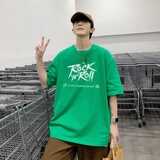 T3481P25袖字母卡通印花T恤新2022男宽松圆领T恤港风落肩纯棉T短，男装T恤，星座510A-6
