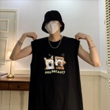 TW7150P25夏2023宽松无袖棉T男士T恤港风印花纯棉背心，男装T恤，星座510A-6