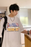T3764P25新2022男宽松圆领T恤港风落肩纯棉T短袖字母卡通印花T恤，男装T恤，星座510A-6