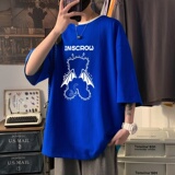 T3460P25男T短袖潮趣印花T恤春夏新款2022男宽松T恤港风落肩纯棉，男装T恤，星座510A-6