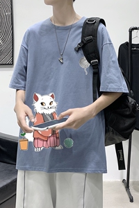 T1926P25港风室内新款半袖宽松圆领印花t恤情侣装潮牌男士夏季t恤图片