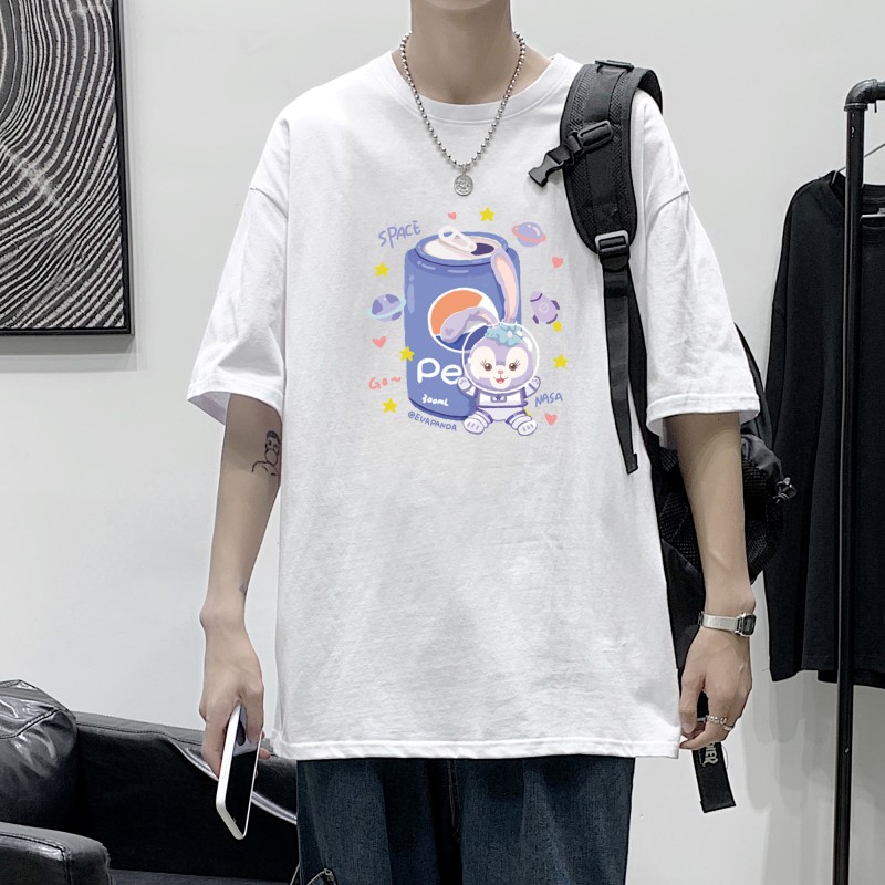 T2264P25港风室内短袖男纯棉港风潮拒绝喝酒印花宽松情侣装T恤图片
