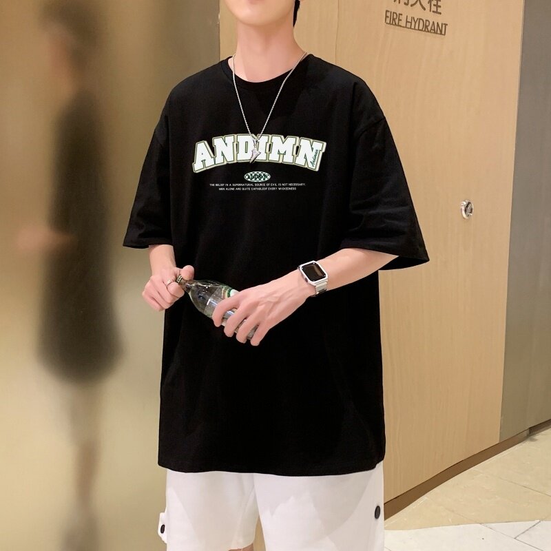 T3487P25港风落肩纯棉男T短袖潮趣T恤春夏英文印花男宽松T恤,男装T恤,星座510A-6