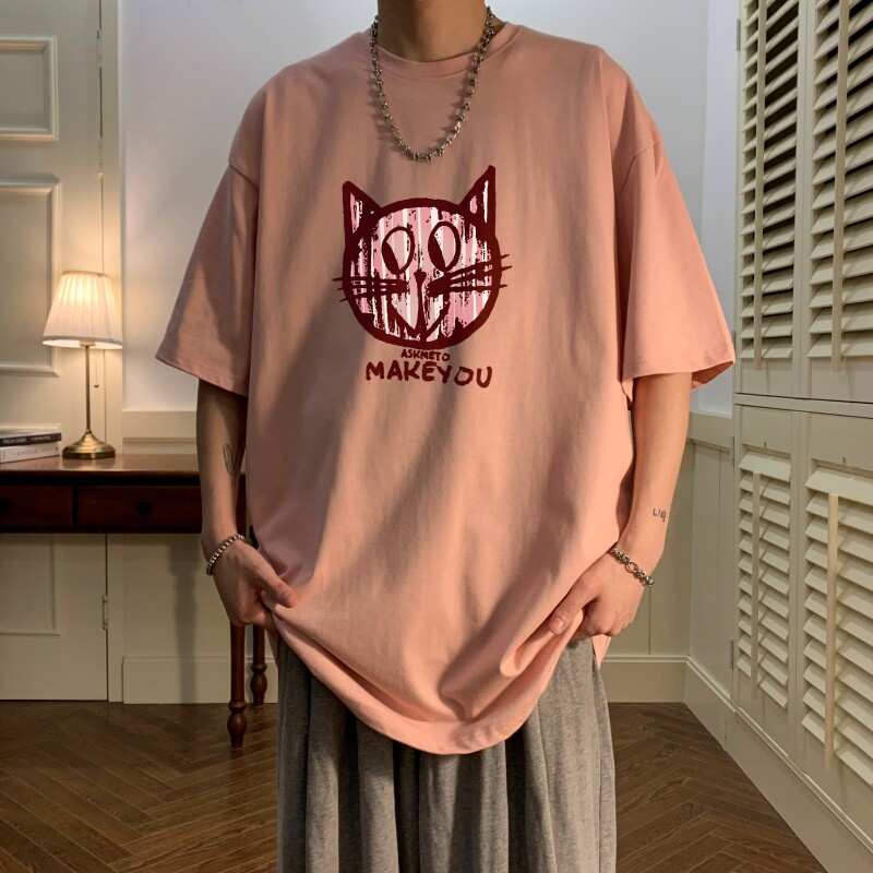 T6470P25 夏2023落肩款宽松棉T男士T恤港风印花纯棉短T图片