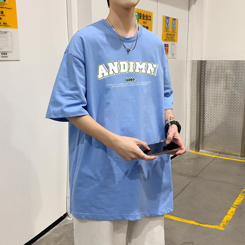 T3487P25春夏新款2022男宽松T恤港风落肩纯棉男T短袖潮趣印花T恤,男装T恤,星座510A-6