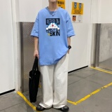 T3485P25宽松T恤港风落肩纯棉男T短袖潮圆领T恤春夏卡通印花，男装T恤，星座510A-6