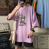 T3426P25春夏新款2022男宽松T恤港风落肩纯棉男T短袖潮趣印花T恤，男装T恤，星座510A-6