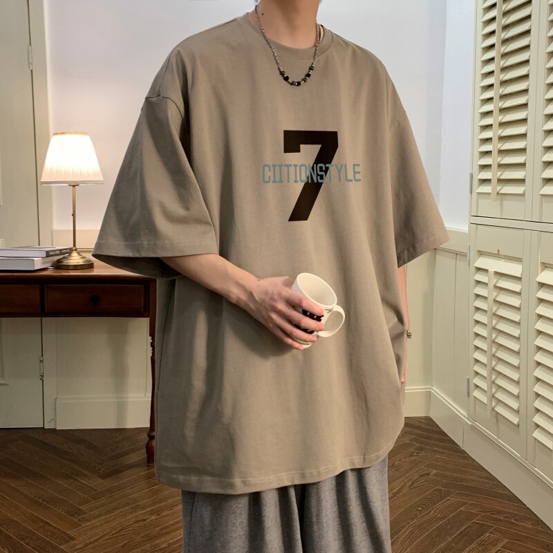 T6277P25夏2023落肩款宽松棉T男士T恤港风印花纯棉短T,男装T恤,星座510A-6
