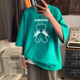 T3460P25春夏新款2022男宽松T恤港风落肩纯棉男T短袖潮趣印花T恤，男装T恤，星座510A-6