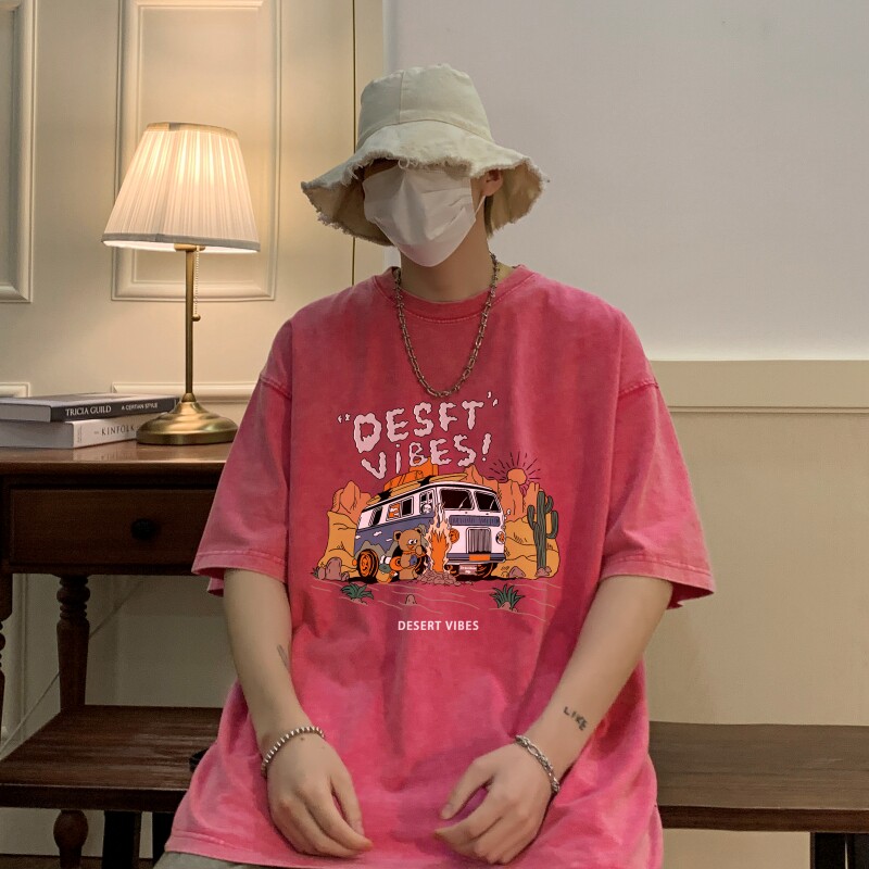 TF6379P38夏水洗蜡染T恤做旧落肩款宽松棉T男士复古美欧T恤,男装T恤,星座510A-6