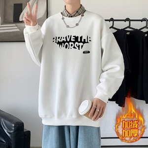 YN6028P55 落肩宽版圆领卫衣打底100%棉加绒加厚高货卫衣 黑色图片