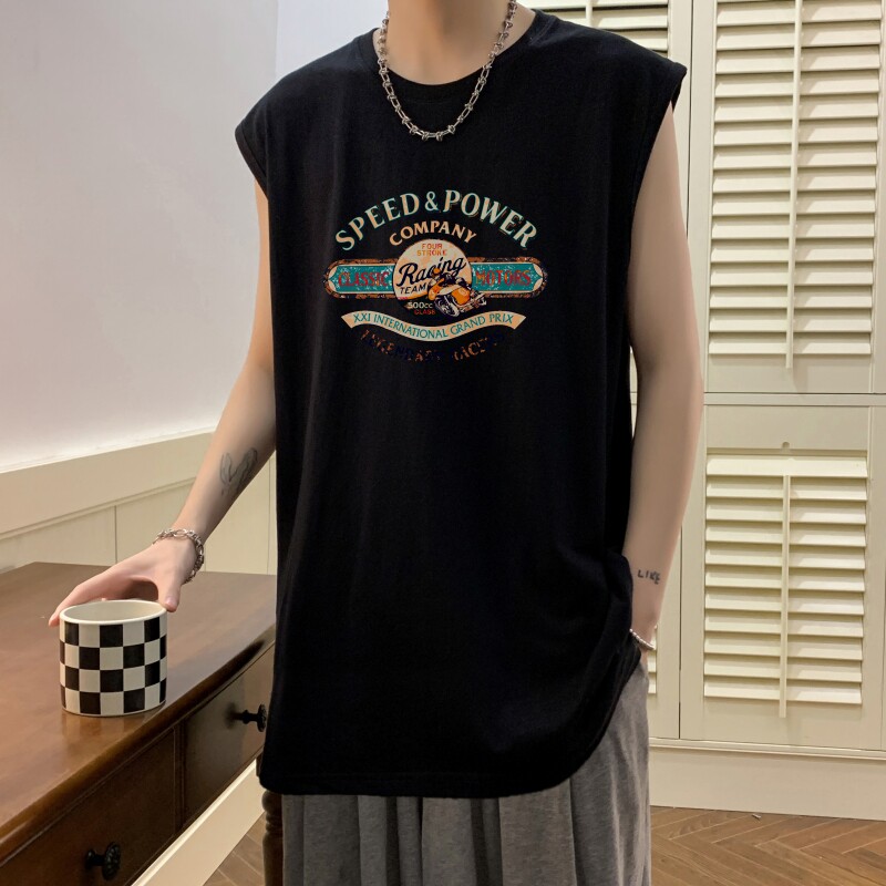 TW6412P25夏2023宽松无袖棉T男士T恤港风印花纯棉背心,男装T恤,星座510A-6
