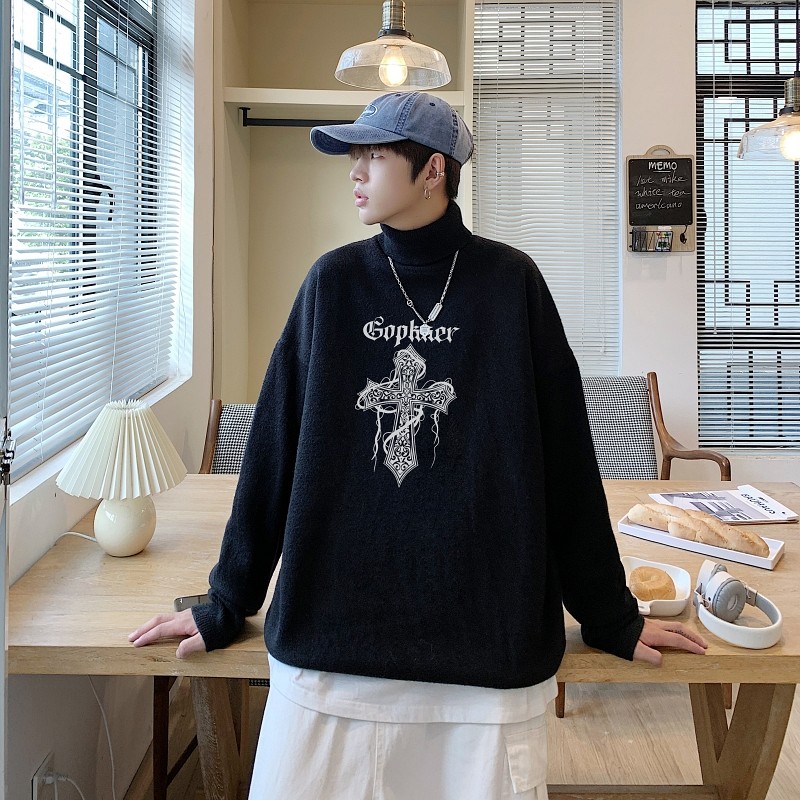 MG5446P65港风新款男生宽松长袖毛衣高领休闲线衣潮流休闲针织衫,男装针织衫/毛衣,星座510A-6