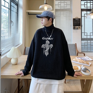 MG5446P65港风新款男生宽松长袖毛衣高领休闲线衣潮流休闲针织衫图片