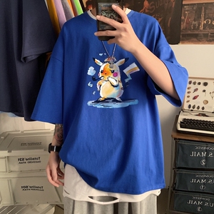 T3352P25春夏新款2022男宽松T恤短袖仓库正常配送港风落肩纯棉男T图片