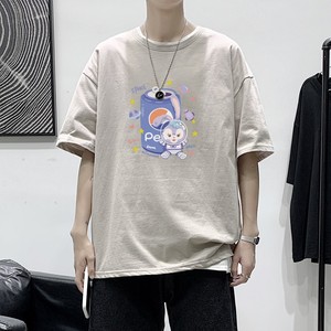 T2264P25港风室内纯棉男短袖港风卡通可乐印花宽松休闲情侣装T恤图片